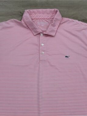 Vineyard Vines Shirt Mens XXL Pink Kennedy Stripe Sankaty Performance Polo Whale
